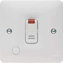 Hager WMDP85FON 20A Double Pole Switch With LED Indicator & Flex Outlet Marked "Water Heater"