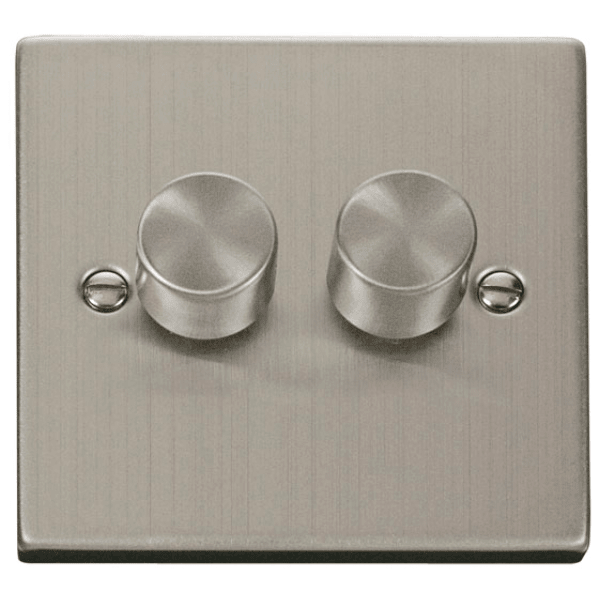 2 Gang 2 Way 400W Dimmer Switch for Tungsten/Halogen - Stainless Steel