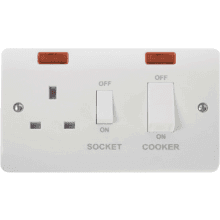 45A Cooker Switch with 13A Switched Socket Outlet+Neons with White Switches