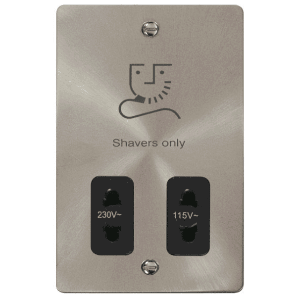 115/230V Shaver Socket Outlet - Brushed Stainless Steel Black