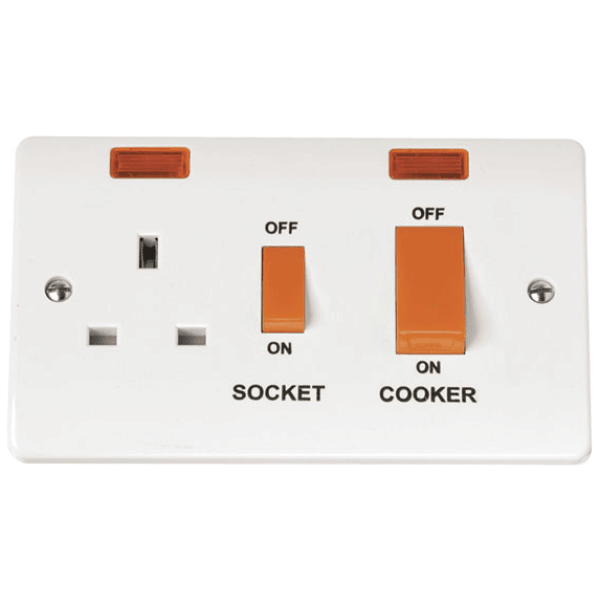 Click CMA205 45A Cooker Switch With 13A DP Switched Socket Outlet And Neons 