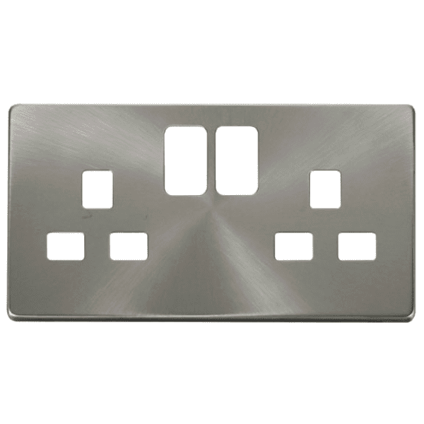 Click SCP436BS 2 Gang 13A Switched Socket Cover Plate - Brushed Stainless