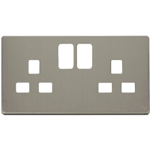 Click SCP436SS 2 Gang 13A Switched Socket Cover Plate - Stainless Steel