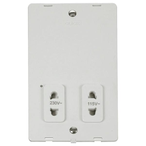 Click SIN100PW 115V/230V Dual Voltage Shaver Socket Outlet Insert - White