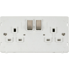 Click SIN536PWBS INGOT 2 Gang 13A DP Switched Socket Insert - White / Brushed Stainless