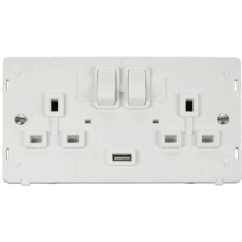 Click SIN770PW Definity 13A 2G Switched Socket With 2.1A USB Outlet Insert - White