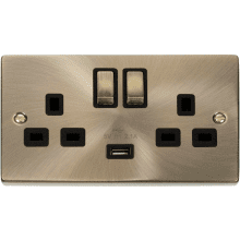 Click VPAB570BK 13A 2 Gang Switched Antique Brass Socket with USB