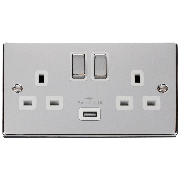 Click VPCH570WH 13A 2 Gang Switched Socket with USB
