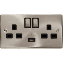 Click VPSC570BK Victorian Satin Chrome 13A 2G Ingot Switched Socket With 2.1A USB Outlet 