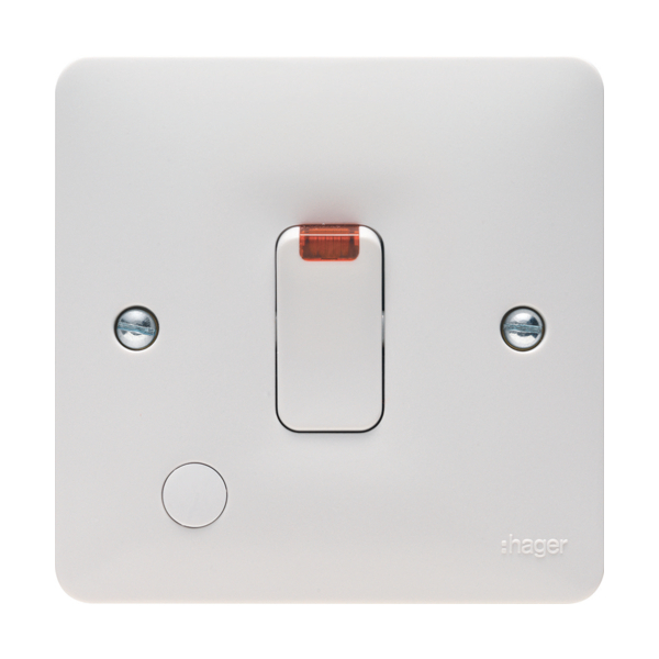 Hager WMDP84FON 20A Double Pole Switch With LED Indicator & Flex Outlet