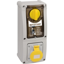 IP44 16A 2P+E 110v Yellow Vertical sw/ Interlocked socket