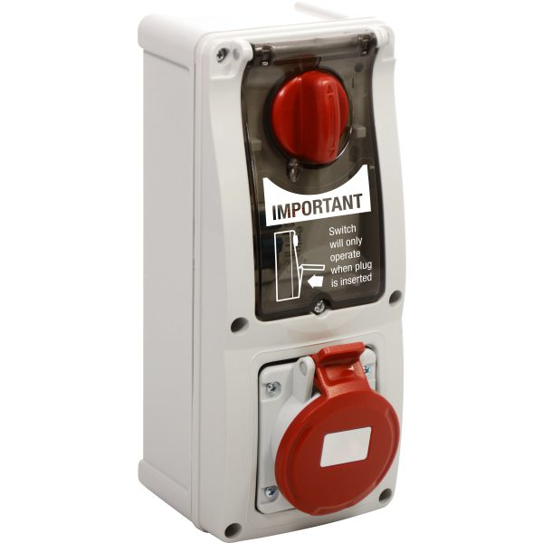 IP44 16A 3P+N+E 415v Red Vertical sw/ Interlocked socket c/w RCD 40a 4P 30ma