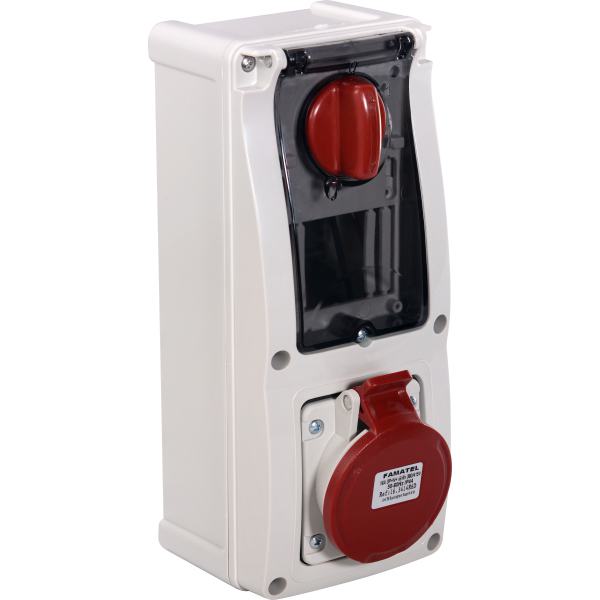 IP44 32A 3P+N+E 415v Red Vertical sw/ Interlocked socket c/w RCD 40a 4P 30ma