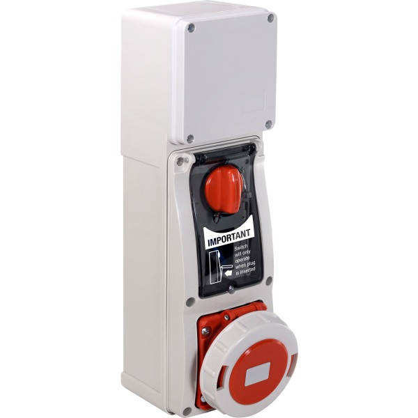 IP67 63A 3P+E 415v Red Vertical sw/ Interlocked socket